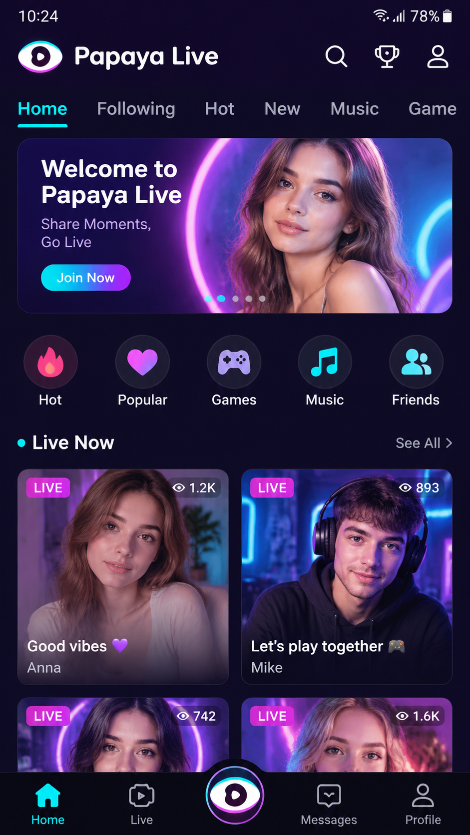 Papaya Live screenshot 1